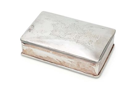 Scatola portasigari in argento con stemma nobiliare, Londra Giorgio III, 1800...