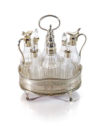 Porta condimenti in argento, Inghilterra, Londra, 1903 cestino ovale con...