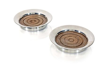 Coppia di sottobottiglia in legno e argento sterling, Cartier cm 2x12,5