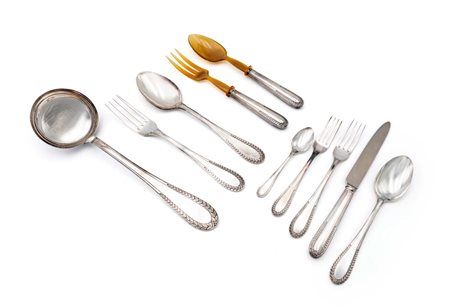 Servizio di posate per dodici commensali, argentiere Pane (incompleto) con...