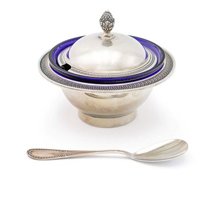 Compostiera con coperchio, cucchiaio e vaschetta in vetro blu cm 10,5x12 -...