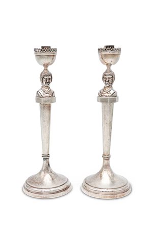 Coppia di candelieri in argento, Roma 1815, orafo Angelo Giannotti fusto...