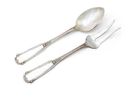 Cucchiaio da portata e forchettone argento 800/000 cm 27 e cm 28...
