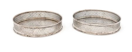 Coppia di sottobottiglia in argento 800/000 ringhierina traforata cm 2,5x12 -...