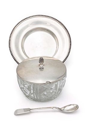 Portaformaggio in cristallo e argento con coperchio e piattino, Frugoni, Roma...