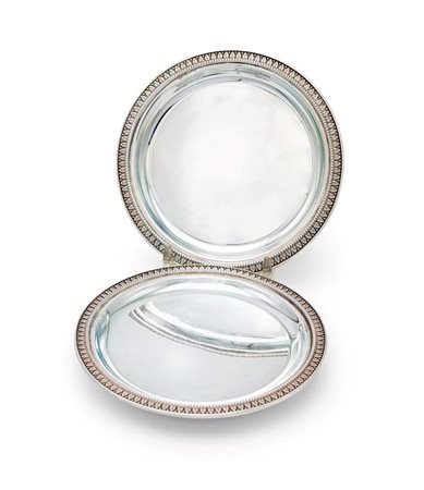 Coppia di piattini sottobottiglia in argento 800/000 diametro cm 12 - gr. 158