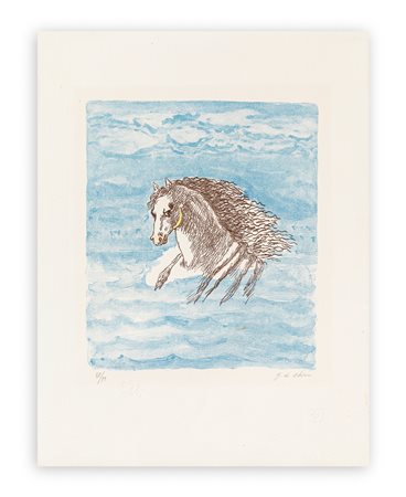 GIORGIO DE CHIRICO (1888-1978) - Testa di cavallo tra le nubi, 1971