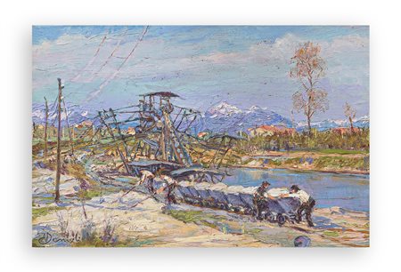 ACHILLE JEMOLI (1878-1960) - Lavori di raccordo ferroviario - campagna di Milano, 1916