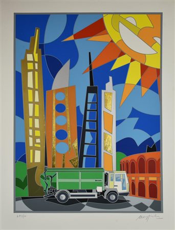 Ugo Nespolo (1941) NOVARINI, 2010 serigrafia in 27 colori, oro in foglia e...