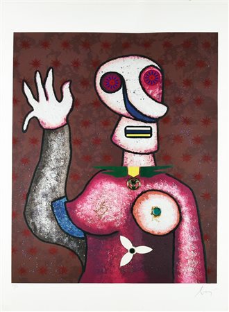 Enrico Baj (1924 - 2003) AMAZZONE, 1979 serigrafia polimaterica, cm 100x70;...