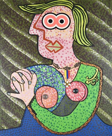 Enrico Baj (1924 - 2003) MATILDE DI CANOSSA, 1971 serigrafia e collage su...