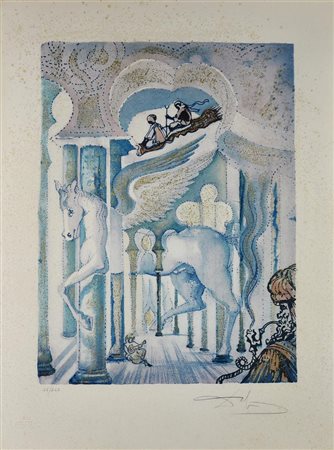 Salvador Dali' (1904 - 1989) PEGASO litografia materica, cm 76x56; es. 46/245...