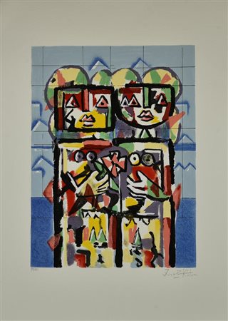 Ibrahim Kodra (1918 - 2006) SENZA TITOLO serigrafia materica, cm 70x50; es....