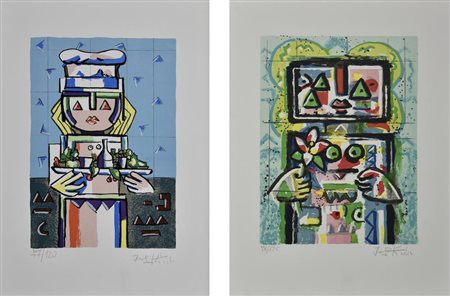 Ibrahim Kodra (1918 - 2006) COPPIA DI SERIGRAFIE SENZA TITOLO serigrafia, cm...
