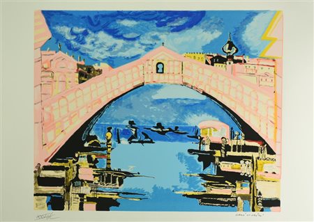 Remo Brindisi (1918 - 1996) VENEZIA, PONTE DI RIALTO serigrafia su carta, cm...