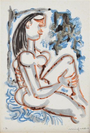 Giuseppe Migneco (1908 - 1997) NUDO DI DONNA litografia, cm 34,5x24; es. P.A....
