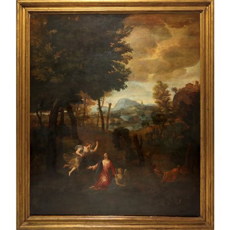 Jan Frans van Bloemen L'Orizzonte (attribuito a) (Anversa 1662 - Roma 1749)  - Gesù che prega nell'orto del Getsemani mentre i discepoli che aveva portato con se si addormentano , 17° secolo