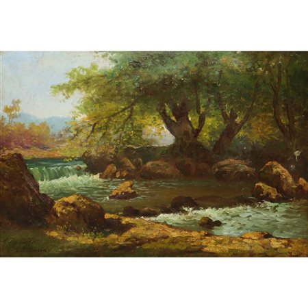 Carlo  Pollonera ((Alessandria d'Egitto 27 marzo 1849 - Torino 17 giugno 1923))  - Paesaggio con fiume