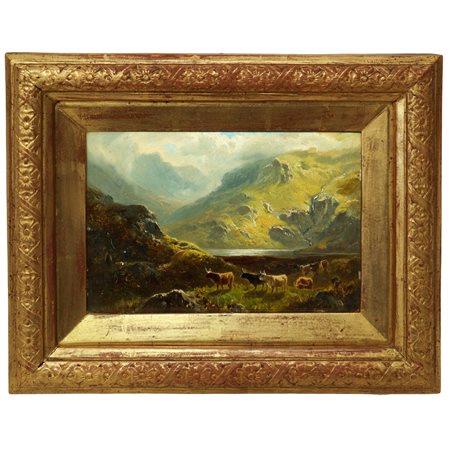 William  Davies (1928)  - Paesaggio montano con lago e animali