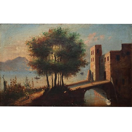 Paesaggio con ponte e alberi, 19° secolo painter.
