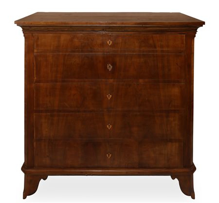 Cassettone a 5 cassetti in noce e radica di noce , Sicily 19° secolo