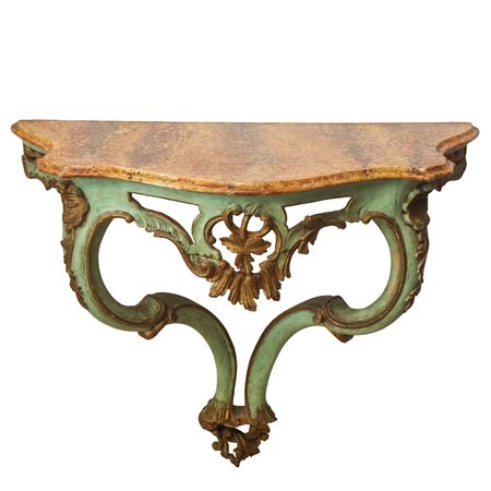 Consolle da muro laccata verde e dorata, 18° secolo