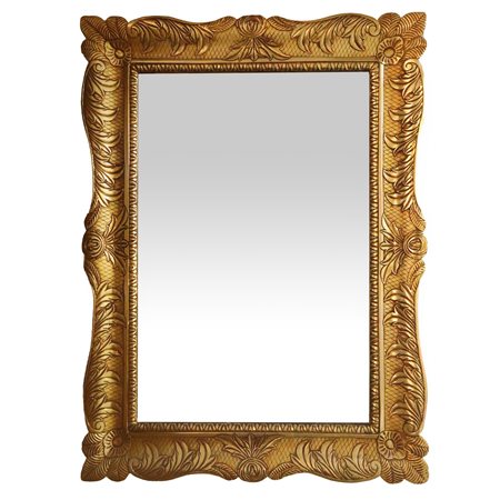 Specchiera a vassoio in legno bulinato e dorato a mecca, 20° secolo