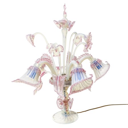 Flambeau in vetro di Murano nei toni del rosa e del lilla, 19th/20° secolo