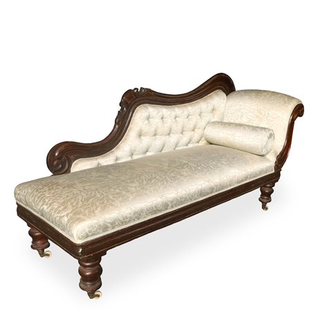 Dormeuse con tappezzeria damascata bianca, LOUIS PHILIP 19° secolo