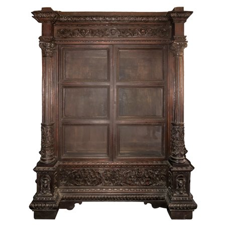 Vetrina neorinascimentale con colonne e capitelli ai lati, fine 19th/20° secolo