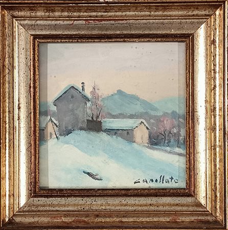 CASELLATO GILBERTO Venezia (Ve) 1938 Nevicata a Trichiana Olio su tavola...
