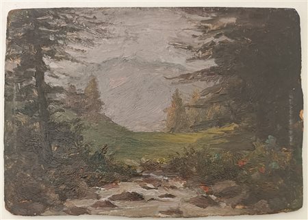 FIRMA INDECIFRATA N.D. ( -) 1900 Paesaggio montano Olio su cartone...