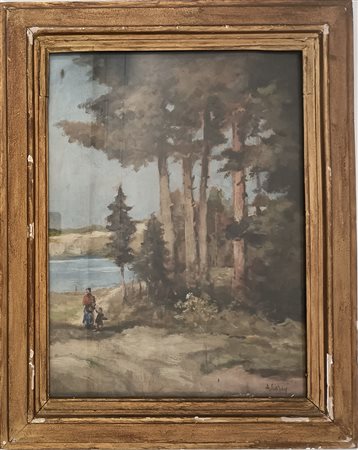 FIRMA INDECIFRATA N.D. ( -) 1900 Paesaggio Olio su tavola 40,00x30,00 Firmato...