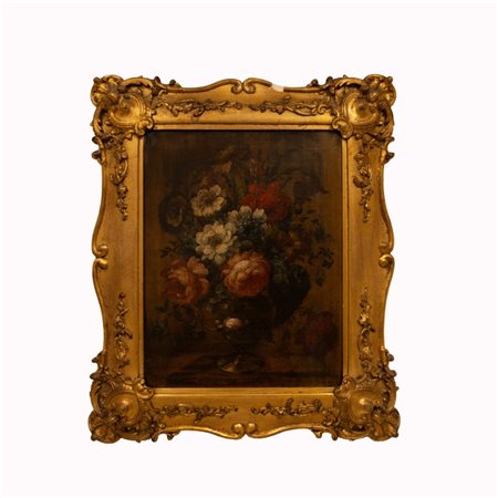  
Pittore lombardo -Natura morta con vaso di fiori fine XVIII secolo
olio su tela cm 44x34; con cornice cm 59x49