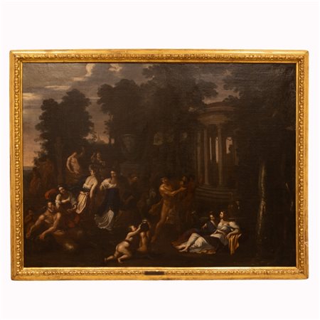 Nicolas Poussin (ambito di) (Les Andelys, Francia, 1594 - ROMA, 19 novembre 1665) 
Baccanale fine XVII sec
olio su tela cm 100x134; con cornice cm 112,5x147,5
