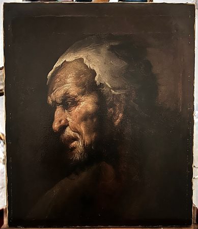 Cesare Fracanzano (attribuito a) (Bisceglie, 1605 - Barletta, 1651) 
STUDIO DI TESTA CON COPRICAPO 
olio su tela 52,2x44 s.c. ,con cornice 68,5x58
