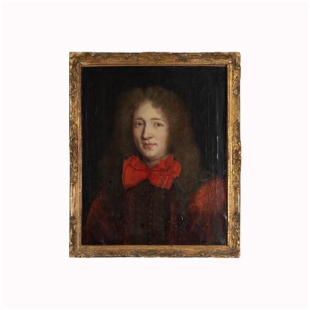 Aubin  Vouet (ambito di) (Parigi, 1595 - Parigi , 1641) 
Giovane gentiluomo con cravattino rosso 
olio su tela cm60x49,5; con cornice cm 67,5 x 56