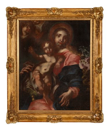 Vincenzo  Damini (e bottega) (Venezia,  - L'Aquila, 1749) 
Madonna con Bambino 
olio su tela cm 62x81; cm 102x87