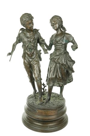 Ernest  Rancoulet (Sorèze , 1842 - Bordeaux, 1905) 
Grande scultura  in bronzo "Le pèche original" 
 cm 55x33x25,5