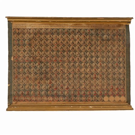 Anonimo incisore dell'ultimo quarto del XVIII secolo  
Verae effigies omnium usque ad hanc diem Rom. Pontificum/Verdaderos retratos de todos los pontifices Rom. Hasta el dia presente. 
 acquaforte mm 520x74,3; foglio cm 55x79,5