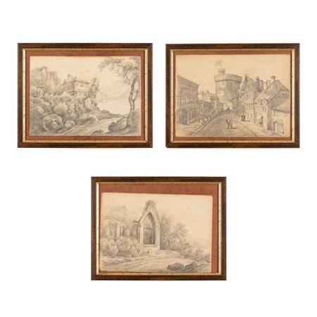  
Lotto di 3 disegni della campagna inglese realizzati en plain air  
 cm 26x36; con cornice cm 34x44