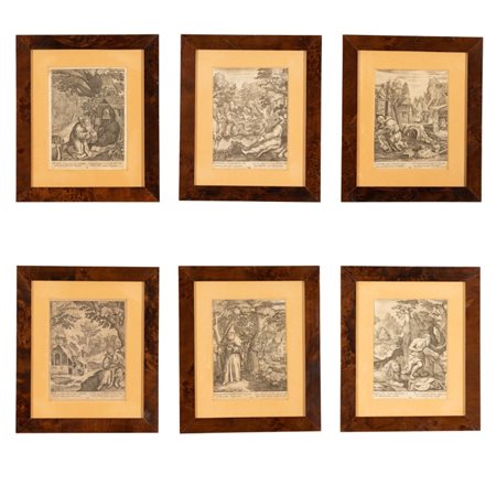  
Lotto di 6 tavole calcografiche 
 cm 20x14,5; con cornice cm 32,4x28