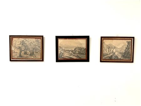  
Lotto di 3 disegni della campagna inglese realizzati en plain air  
 cm 26x36; con cornice cm 34x44