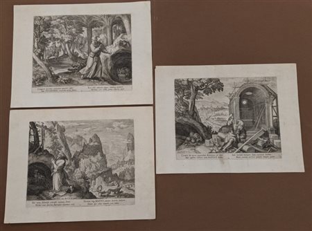  
Lotto di 3 incisioni di anacoreti di Raphael Sadeler 
 cm 22x29