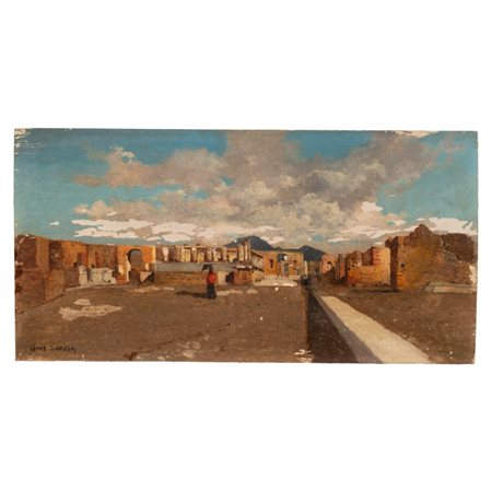  
Scavi di Pompei 
olio su tavola cm 25x50,5; con cornice cm 69x45,5
