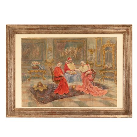  
Scena di interno Fine XIX secolo
Acquerello cm 61x87,5; con cornice cm 75x101