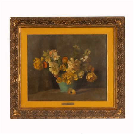 Giacomo Grosso (firma_di) (1860 - Torino, 1938) 
Natura morta 
olio su tela cm 51x61; con cornice cm 69x87,5