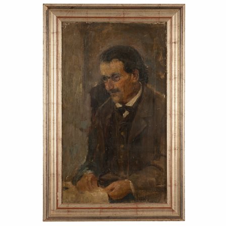 Cesare Ciani (firma_di) (Firenze, 1854 - Firenze, 1921) 
Uomo con occhiali che legge 
olio su tela cm 78,5x43,5; con cornice cm 93,5x61