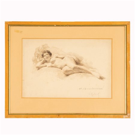 Vincenzo  Migliaro (Napoli, 1858  - Napoli, 1938) 
Nudo femminile 
china su carta cm 26x38; con cornice cm 41x53