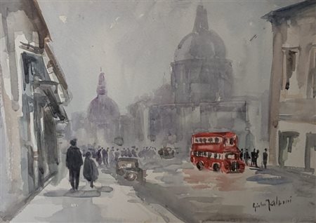 Giulio  Falzoni (Marmirolo, 1900  - Milano, 1979) 
Londra 
acquerello su cartone cm 36,5x50,6